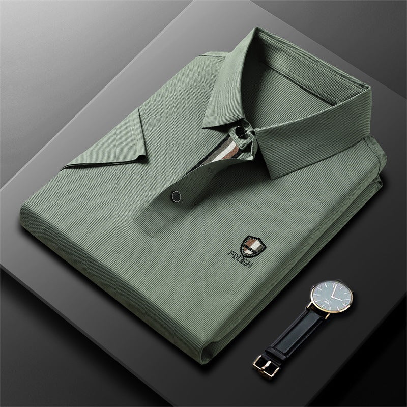【M-4XL】Poletje 2026 Nova ledeno svilena polo majica s pol rokavi in reverjem