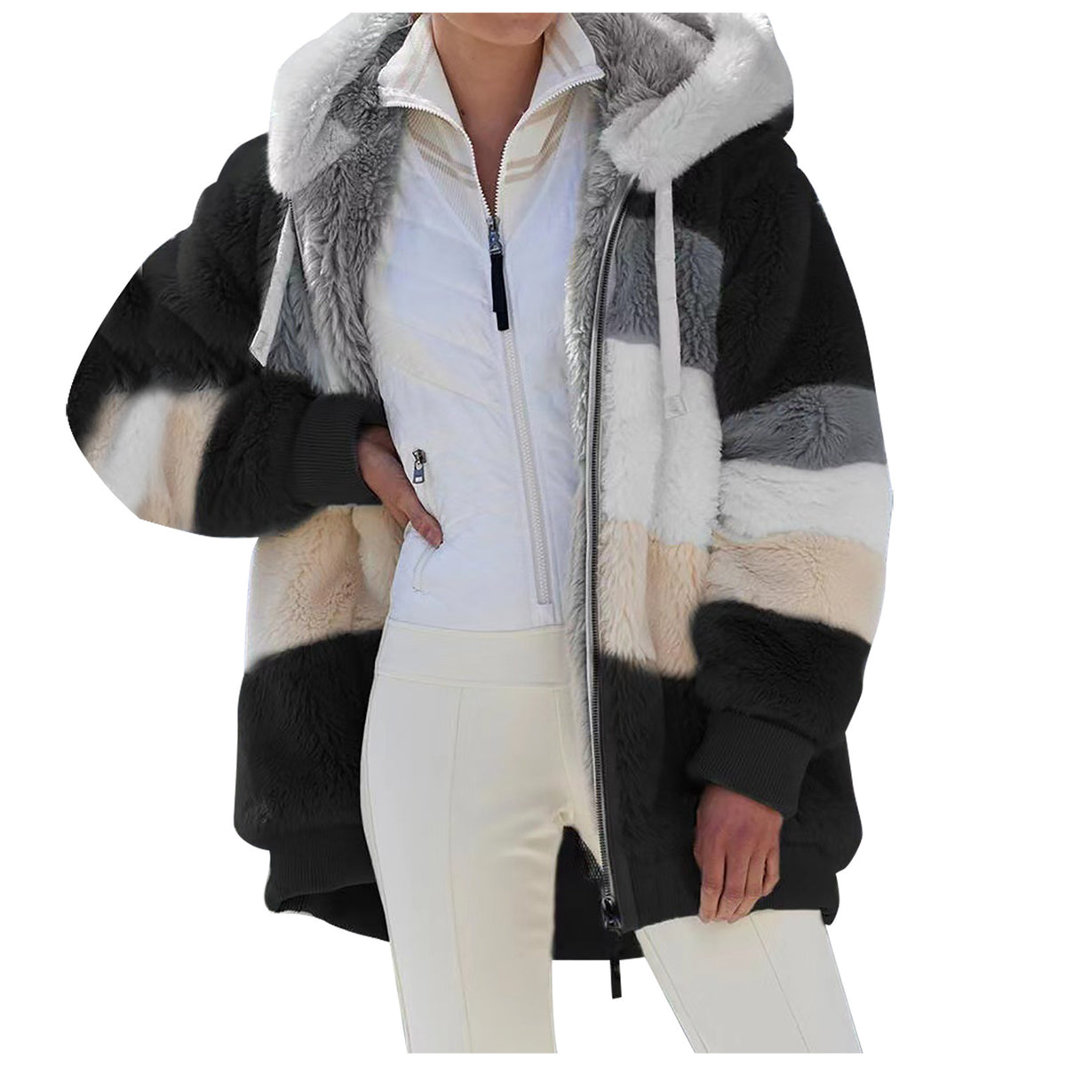 ☃️❄️【S-5XL】Nueva chaqueta de invierno para mujer 2025, gruesa con franjas de felpa