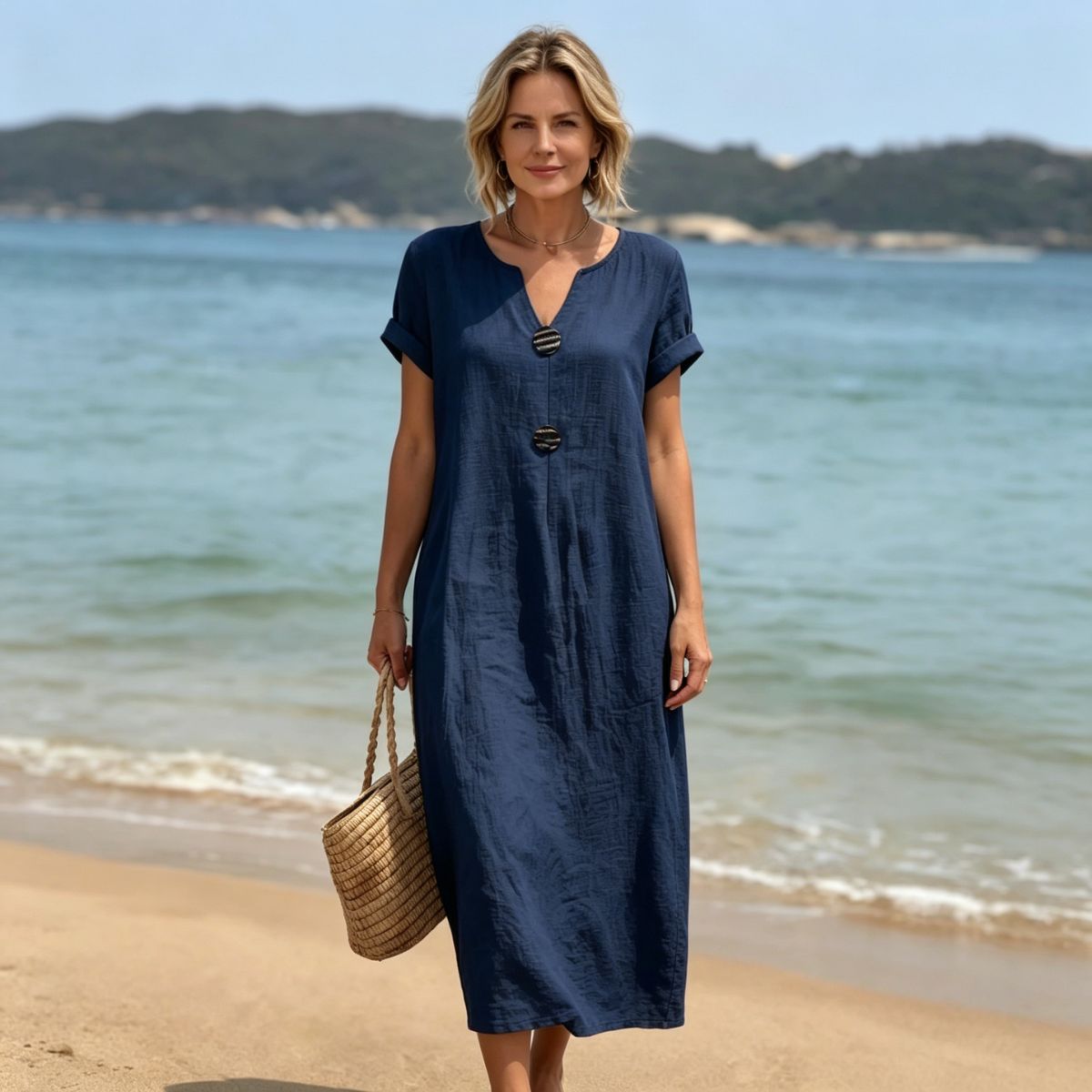 ✨【S-3XL】Elegantna obleka iz lana in bombaža – udobje in svežina