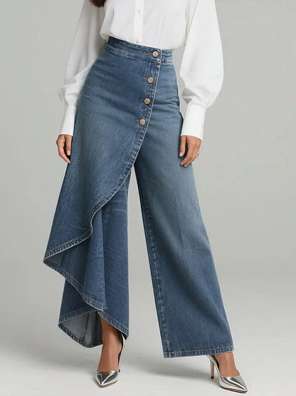 🥇 Vaqueros de cintura alta y pernera ancha para mujer, ajuste holgado con diseño elegante