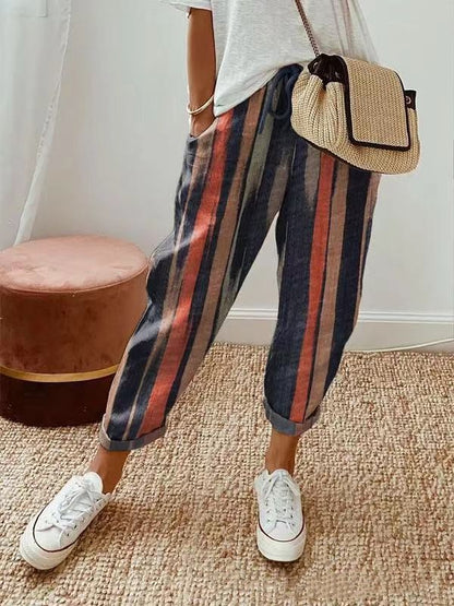 👍💐Pantalón casual de mujer en algodón y lino, opcionalmente multicolor