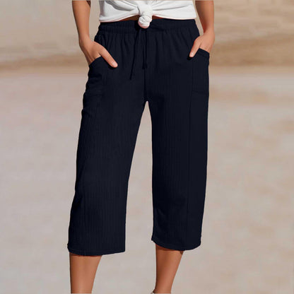 💖👖👖Ženske enobarvne kapri hlače z naborki iz bombaža in lana - hladne in zračne, laskajo obliki nog, elegantne in ležerne