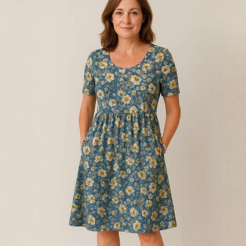 ✅ Płatność przy odbiorze【S-6XL】 🌺 Stylowa sukienka plus size z nadrukiem — luźny fason, wygodna, z kieszeniami