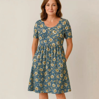 ✅ Płatność przy odbiorze【S-6XL】 🌺 Stylowa sukienka plus size z nadrukiem — luźny fason, wygodna, z kieszeniami