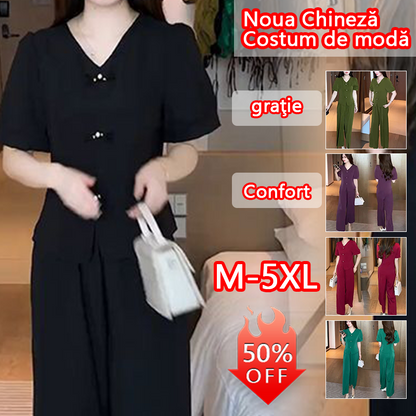 🌸【Zgornji del + široke hlače】Modna obleka iz ledeno modne svile