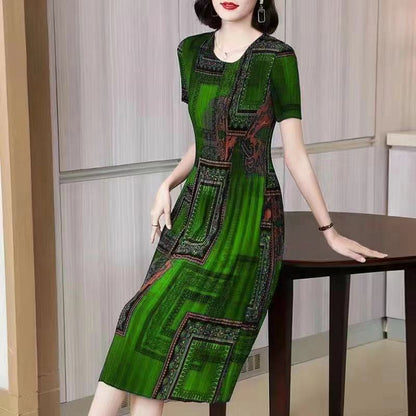 💥【S-6XL】 Poletna vintage potiskana obleka z okroglim izrezom — lahka in zračna, za hujšanje in laskajočo postavo, vsestranska in enostavna za nošenje.
