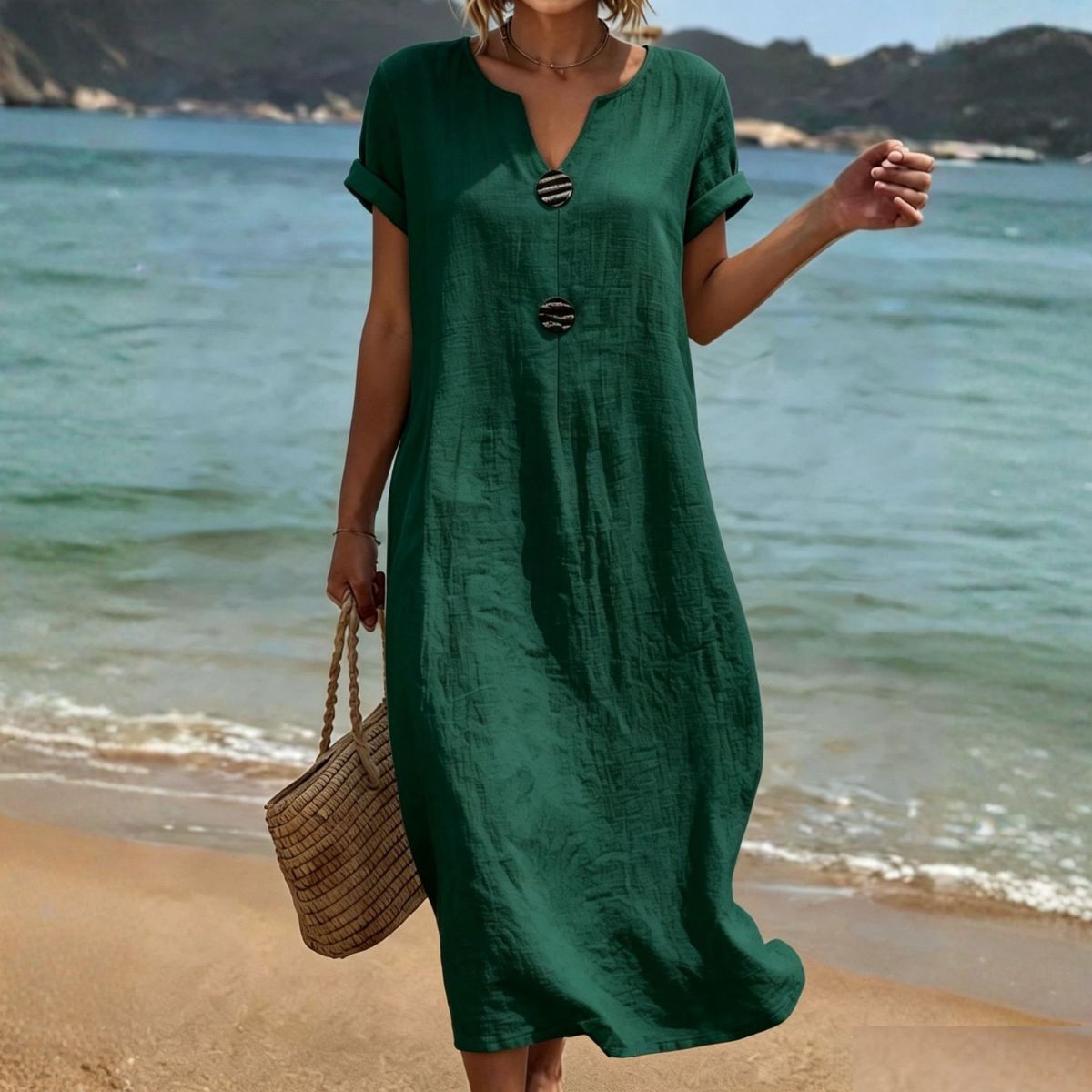 ✨【S-3XL】Elegantna obleka iz lana in bombaža – udobje in svežina