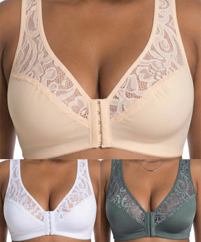 💖Najnižja cena doslej【Komplet 3 kosov】【L-4XL】😍🩲Modrček push-up za večje velikosti, čudovita čipka, push-up in izdolben dizajn, zapenjanje spredaj