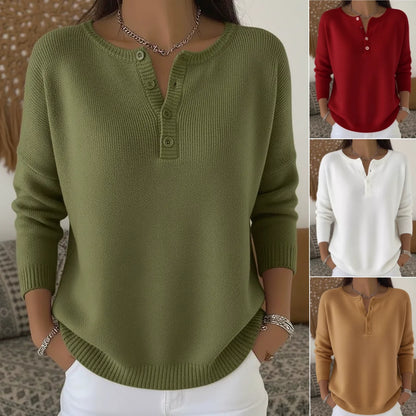 💟 ✨【S-2XL】Damski jednokolorowy sweter z dekoltem V, luźny i casualowy