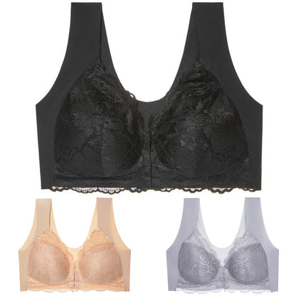 ✨👙【3 kosov】Brezžični poletni nedrček z zapiranjem spredaj večje velikosti – elegantna čipka