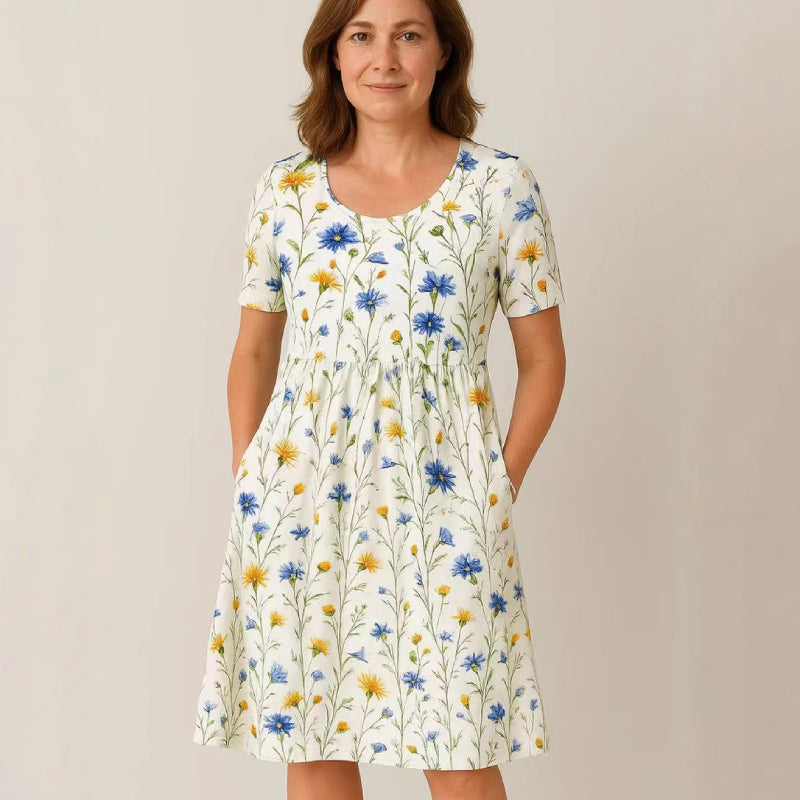 ✅ Płatność przy odbiorze【S-6XL】 🌺 Stylowa sukienka plus size z nadrukiem — luźny fason, wygodna, z kieszeniami