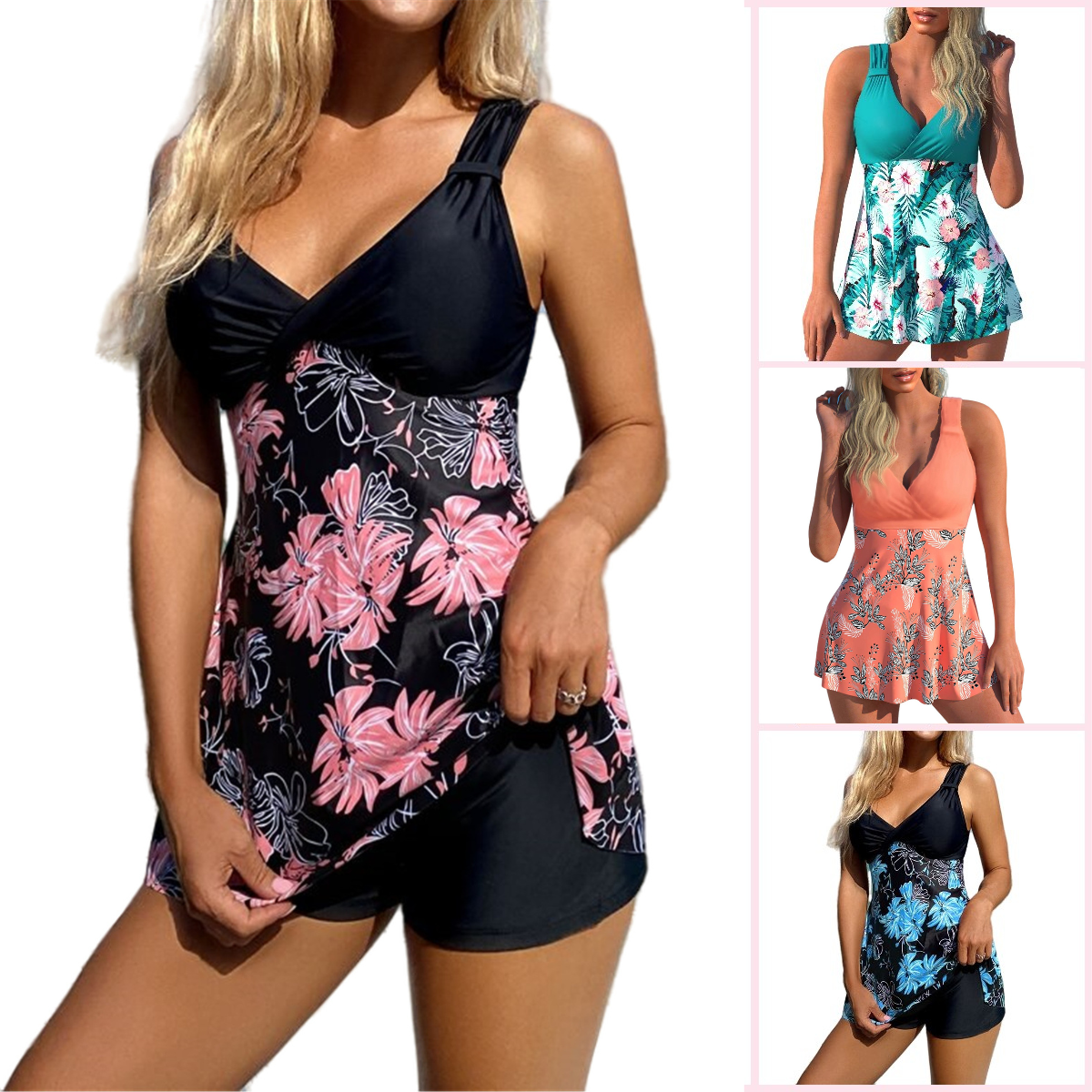 🌴🏖️🌈【S-5XL】😍Komplet kopalk za ženske z vzorcem plus size, odprt hrbet, razcepljeno krilo, hitro sušeča tkanina