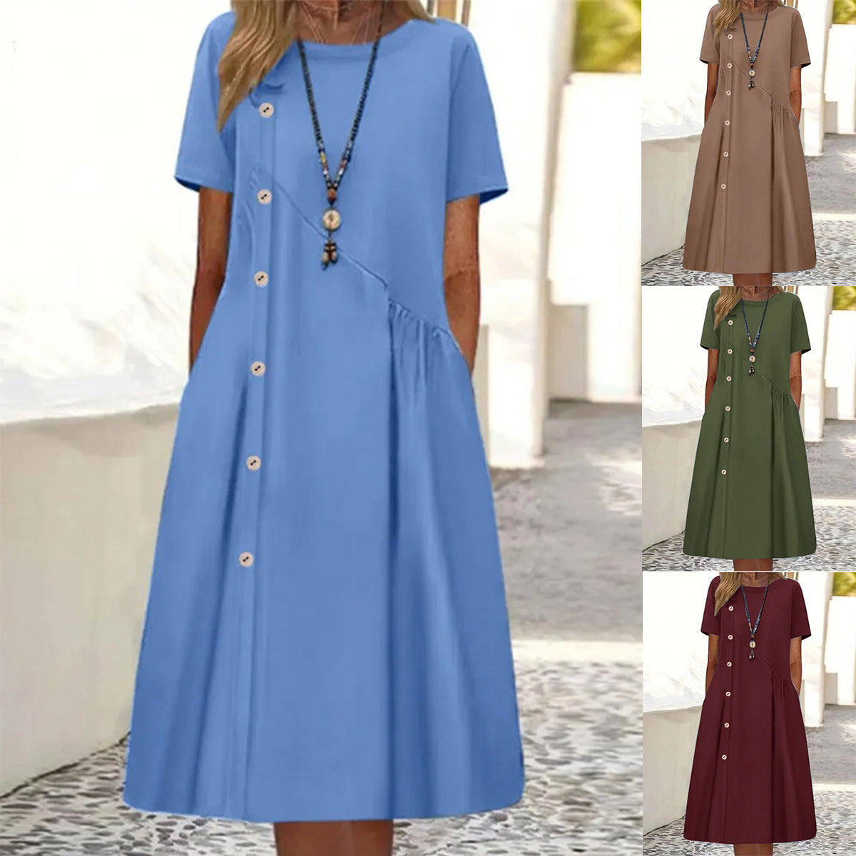 ✅Pago contra entrega - 💥Nuevo vestido de verano para mujer 2026 con botones - Elegante y con estilo, con bolsillos