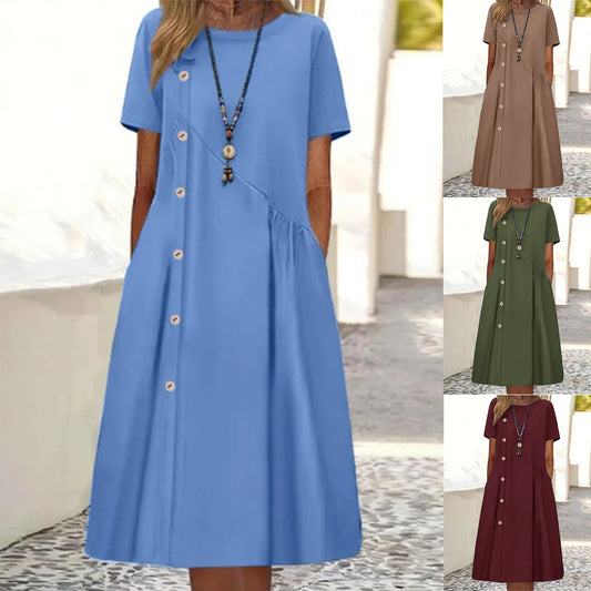 ✅Pago contra entrega - 💥Nuevo vestido de verano para mujer 2026 con botones - Elegante y con estilo, con bolsillos