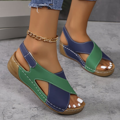 【36-43】 Sandalias de cuña en contraste para mujer Sandalias cómodas con tira en el tobillo