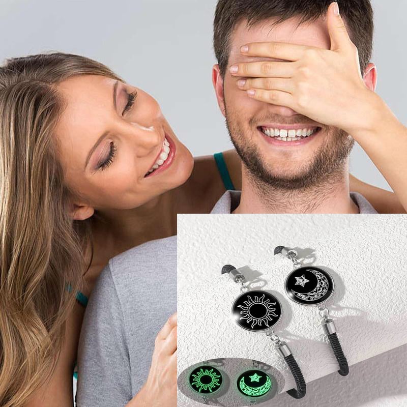 🎁💖 Párové náramky, sada 2 kusů, elegantní náramky s motivem slunce a měsíce