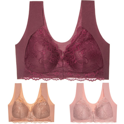 ✨👙【3 kosov】Brezžični poletni nedrček z zapiranjem spredaj večje velikosti – elegantna čipka