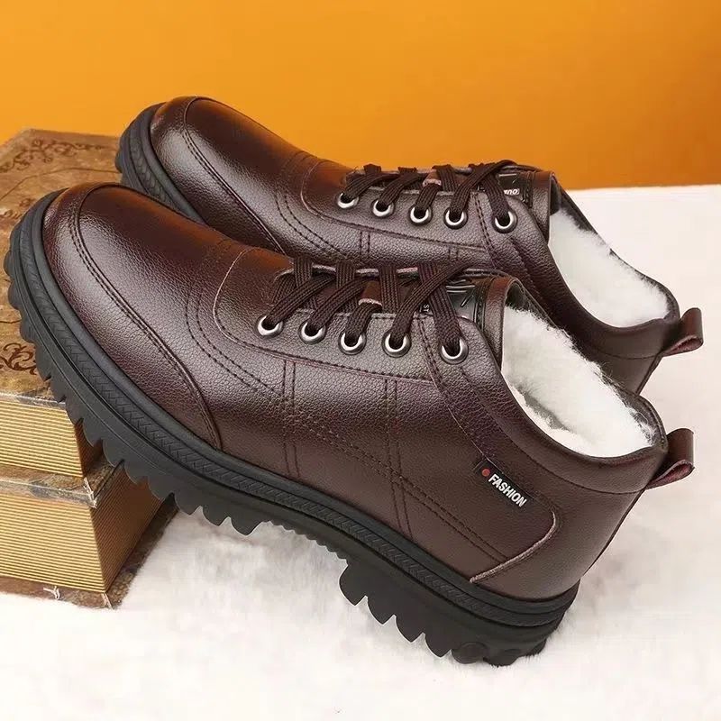 🔥【39-44】Zimní zateplené kožené pánské boty s tlustou podrážkou, teplé a měkké👞