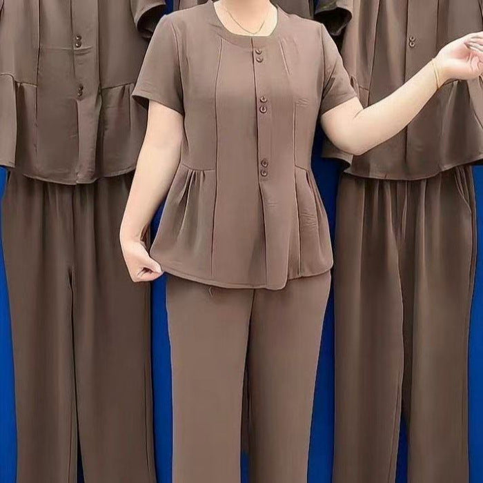 【Top + hlače】 (M–4XL) Vsakdanji in udoben komplet, oblikuje postavo, moderen, na voljo v večjih velikostih