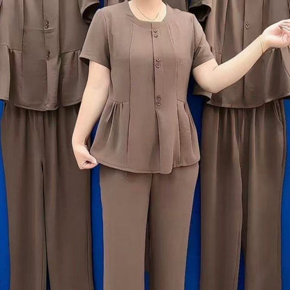 【Top + hlače】 (M–4XL) Vsakdanji in udoben komplet, oblikuje postavo, moderen, na voljo v večjih velikostih