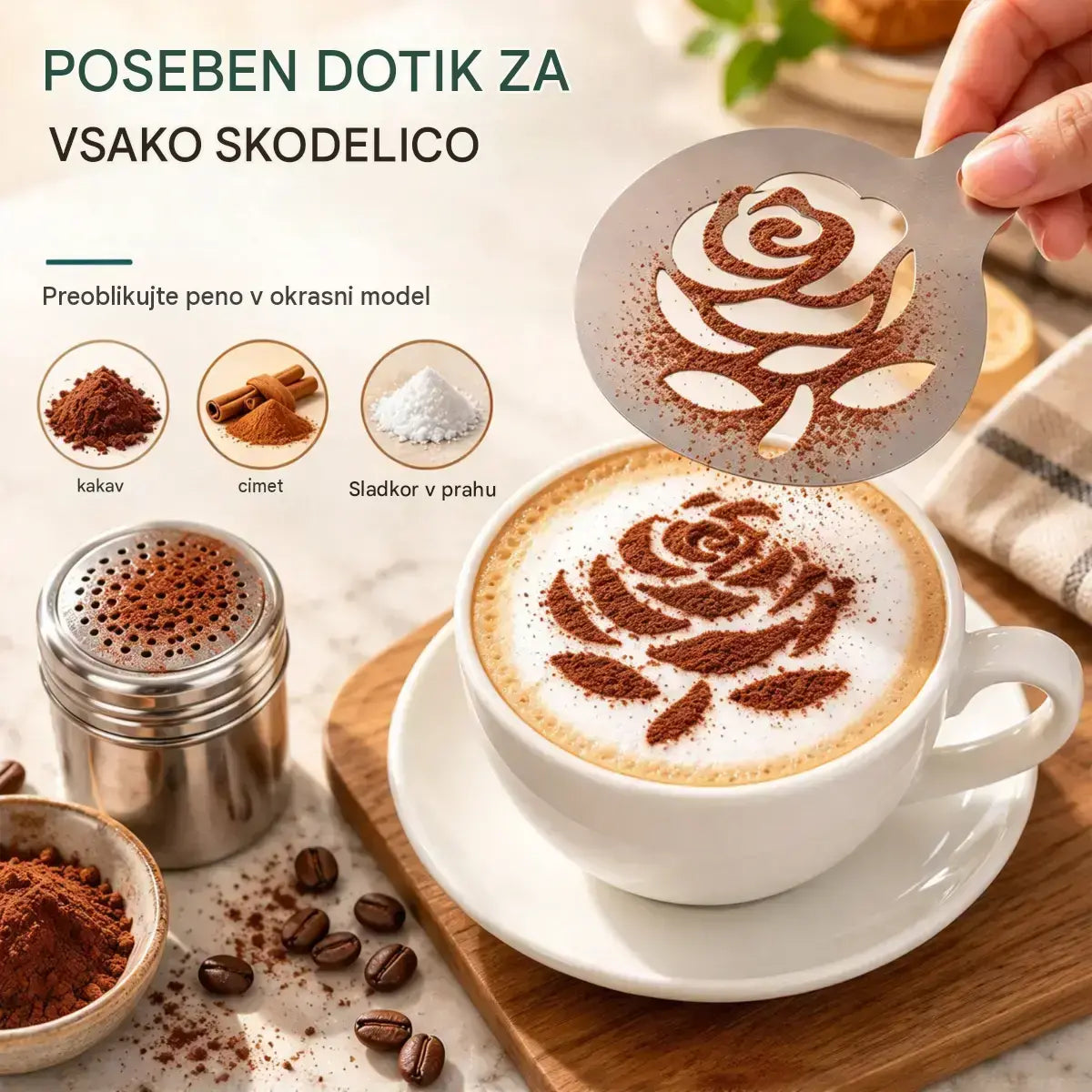 ☕ Šablona iz nerjavnega jekla za latte art