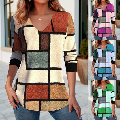 💥【S-5XL】Jesienny T-shirt z nadrukiem i dekoltem w kształcie litery V