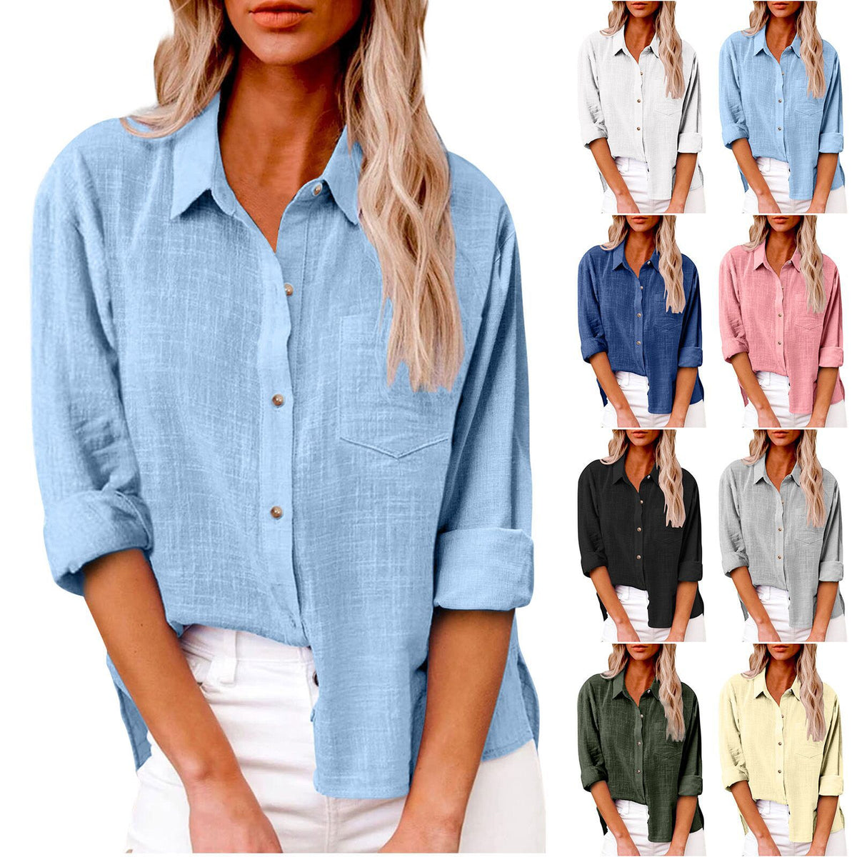 🔥 Contra reembolso ✅️ 【40-100 kg】 Camisa informal de algodón y lino para mujer, agradable para la piel y suave