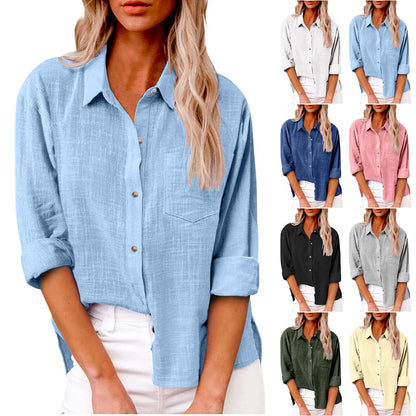 🔥 Contra reembolso ✅️ 【40-100 kg】 Camisa informal de algodón y lino para mujer, agradable para la piel y suave
