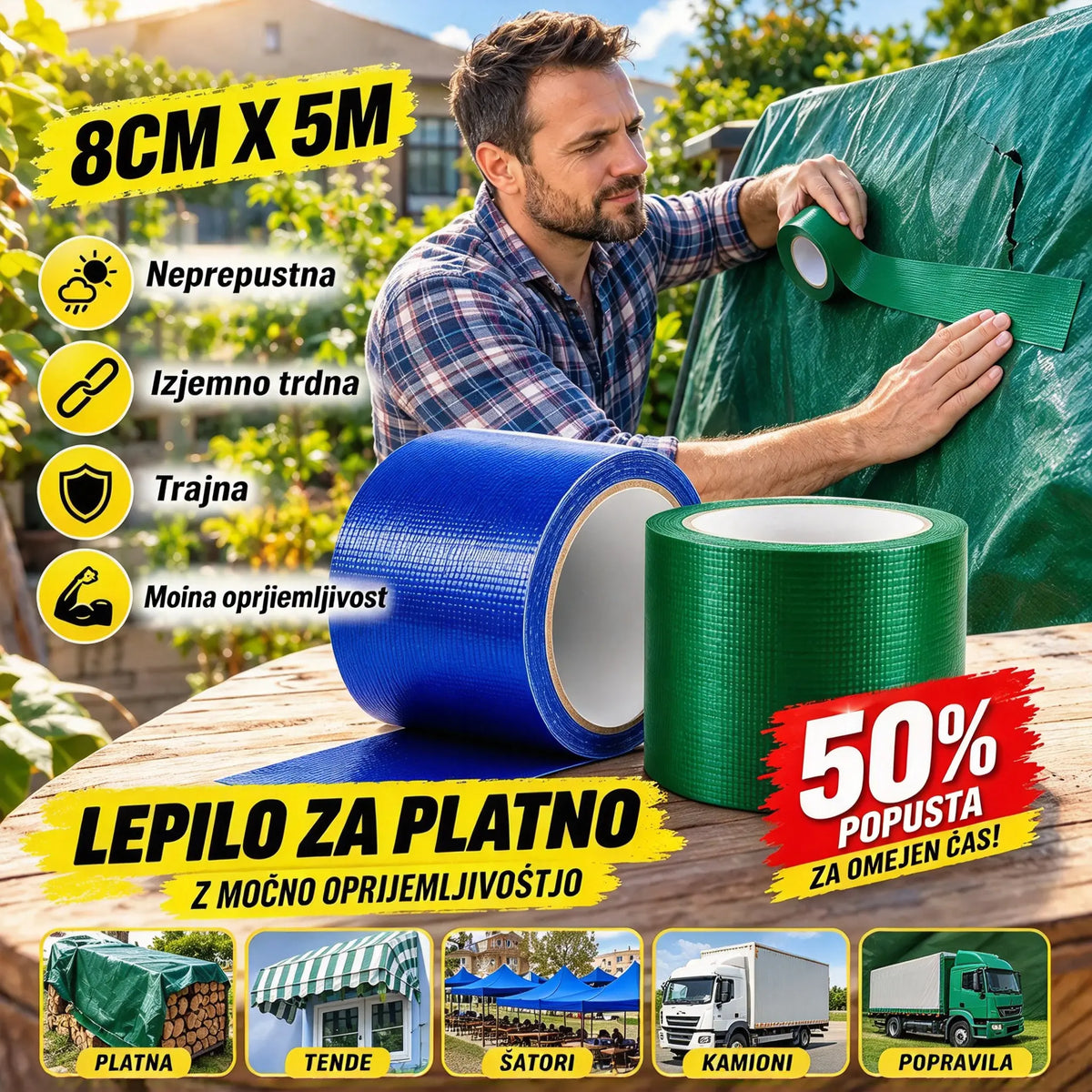 [2 kosa za 24 evrov] Močno lepilni trak za platno