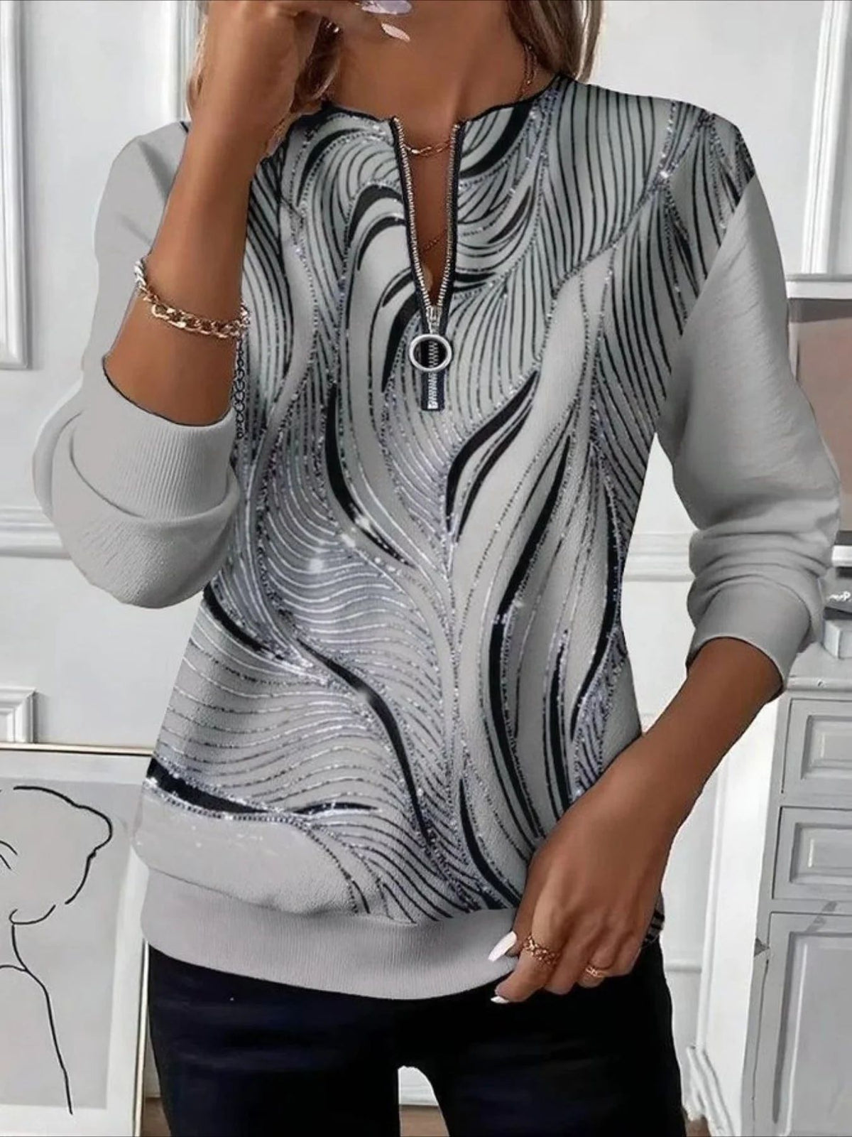 🔥【Gorący produkt!】(S-5XL)Swobodna bluza z kapturem i nadrukiem, zapinana na zamek