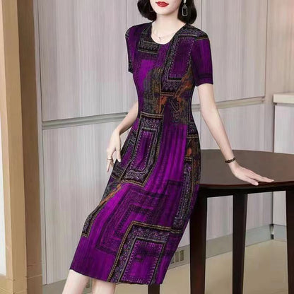 💥【S-6XL】 Poletna vintage potiskana obleka z okroglim izrezom — lahka in zračna, za hujšanje in laskajočo postavo, vsestranska in enostavna za nošenje.