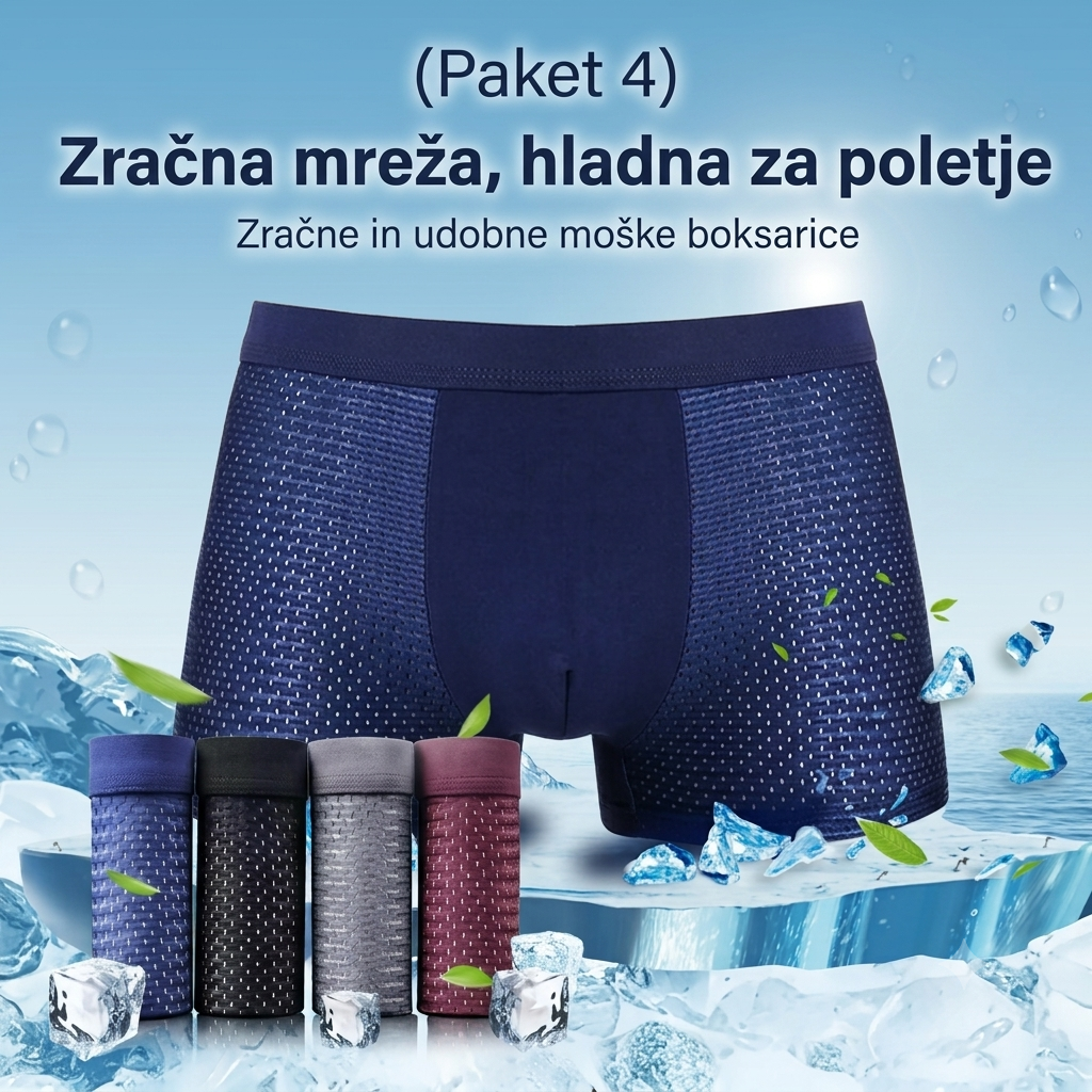 Paket 4 moških boksaric iz modala ledene svile 🔥2026 Nove – večje velikosti – z antibakterijsko mrežico