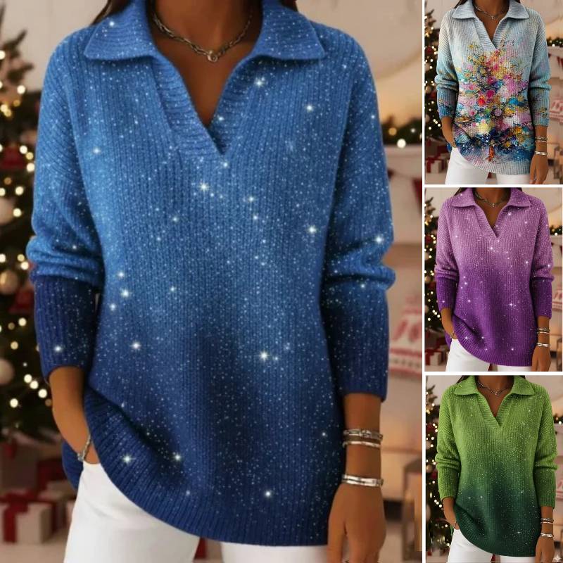 🔥【S-5XL】Marzący sweter z dzianiny z gradientowym wzorem gwiaździstego nieba-4183635