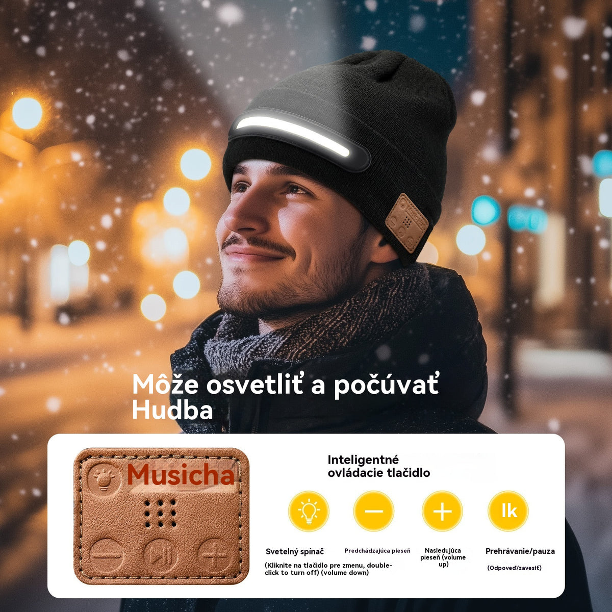 🔥🧢Nabíjecí LED čepice s Bluetooth，Zůstaňte v teple💡
