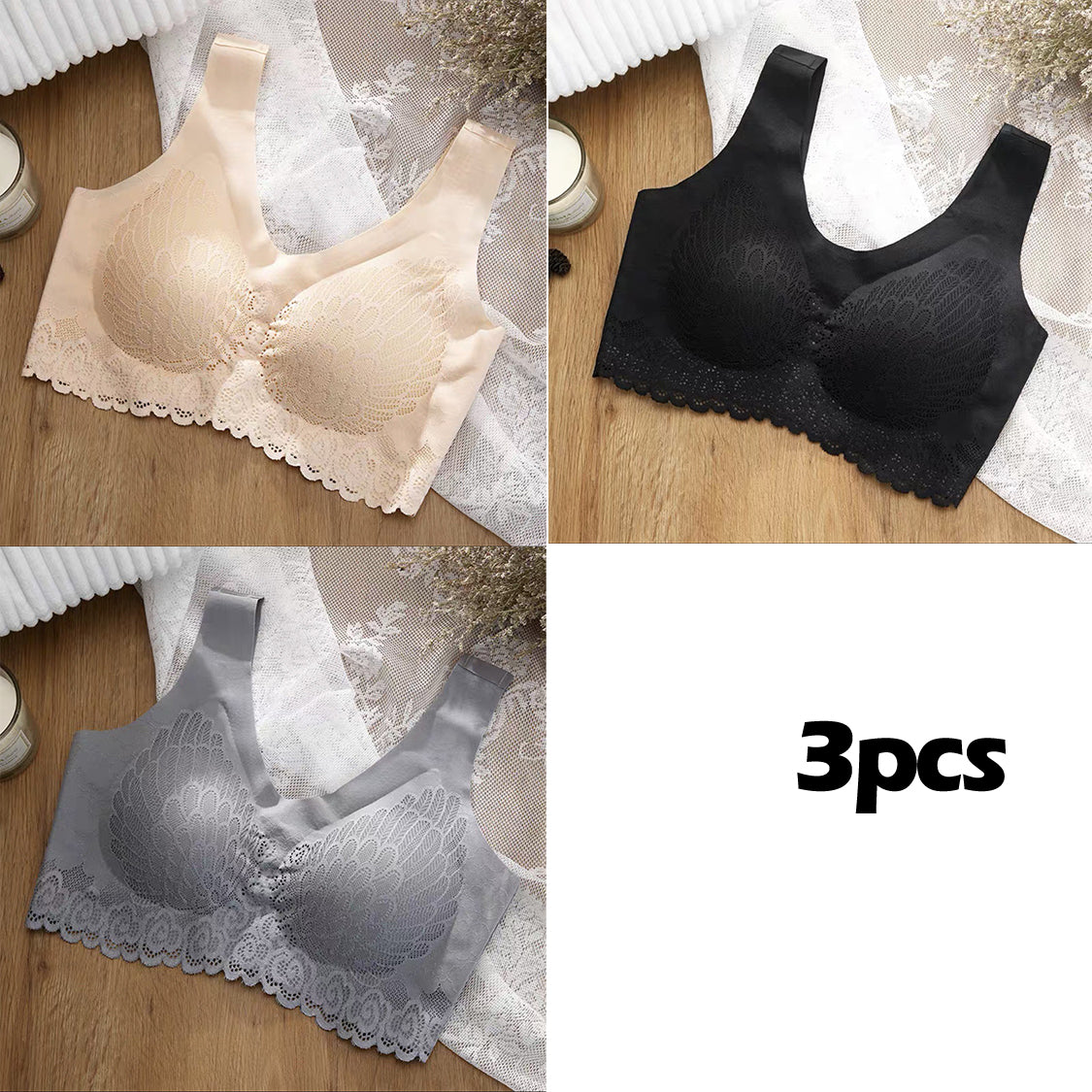 👙【3 dílná sada】Nová a vylepšená krajková podprsenka, pohodlná, pro větší velikosti