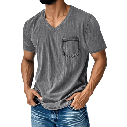 👔 50 % POPUST 🔥 【40–120 kg】 Moška ležerna majica iz džinsa z V-izrezom in kratkimi rokavi ✅ Plačilo po povzetju