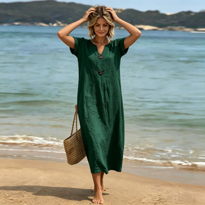 ✨【S-3XL】Elegantna obleka iz lana in bombaža – udobje in svežina