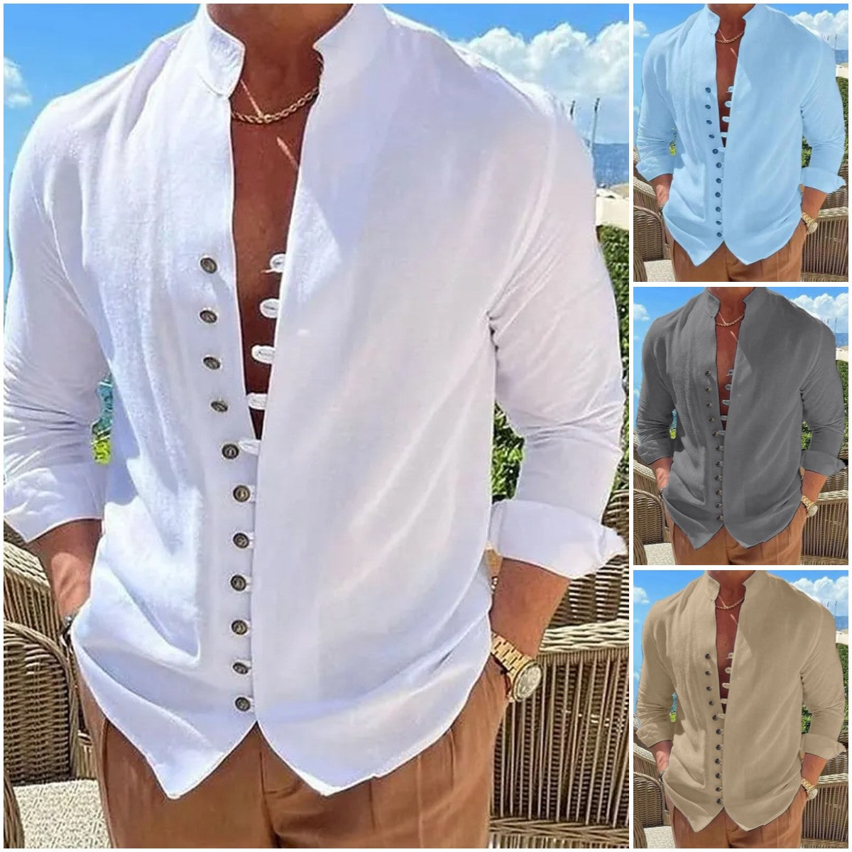 🌈👔【S-3XL】😍Nova kolekcija 2026, moška bombažno-lanena srajca, večje velikosti, ohlapna srajca z dolgimi rokavi
